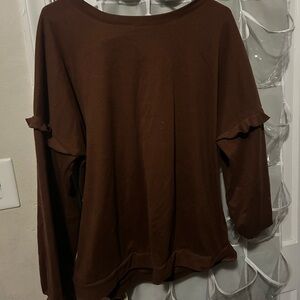 Elegant Brown Long Sleeve Top with Ruffle Detail